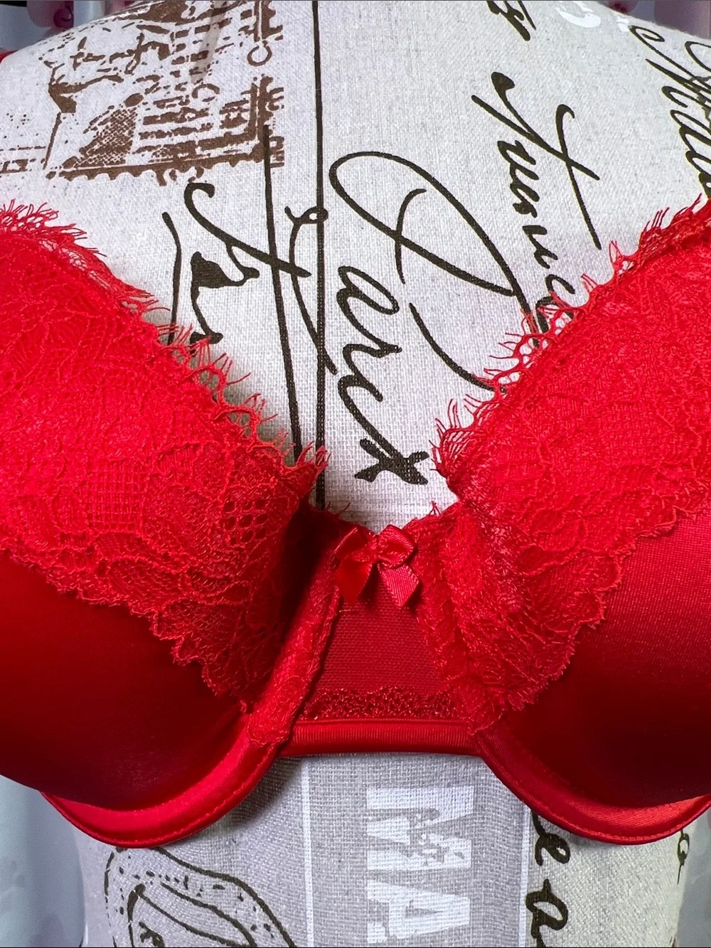 Auden Red Satin Lace Push-Up Bra